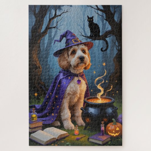 Cockapoo-hond Whimsical Halloween-schilderij Legpuzzel (Verticaal)