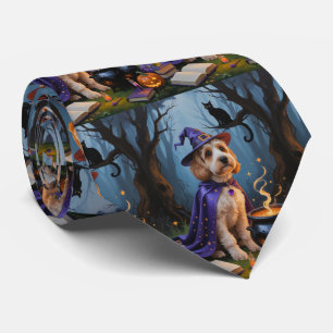 Cockapoo-hond Whimsical Halloween-schilderij Stropdas