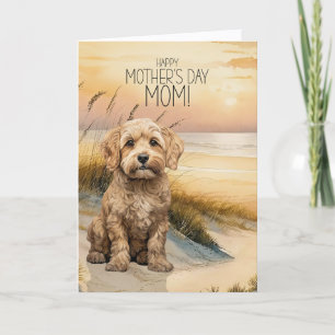 Cockapoo-hond Zonsondergang Strand Moederdag Feestdagen Kaart
