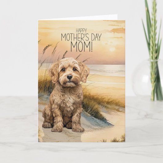 Cockapoo-hond Zonsondergang Strand Moederdag Feestdagen Kaart (Voorkant)