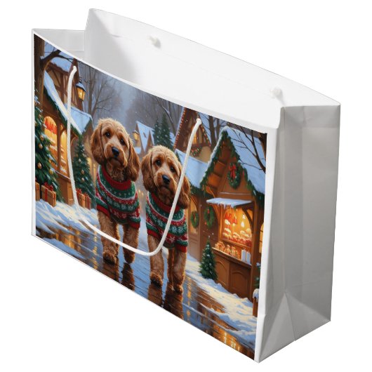 Cockapoo Honden Kerst Sneeuw Feestdagen Groot Cadeauzakje (Voorkant Gekanteld)