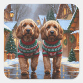 Cockapoo Honden Kerst Sneeuw Feestdagen Vierkante Sticker (Voorkant)