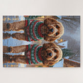 Cockapoo honden kerst sneeuw vakantie legpuzzel (Horizontaal)