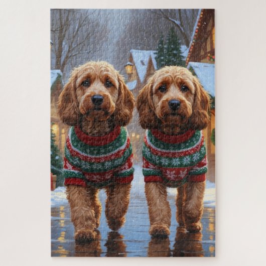 Cockapoo honden kerst sneeuw vakantie legpuzzel (Verticaal)
