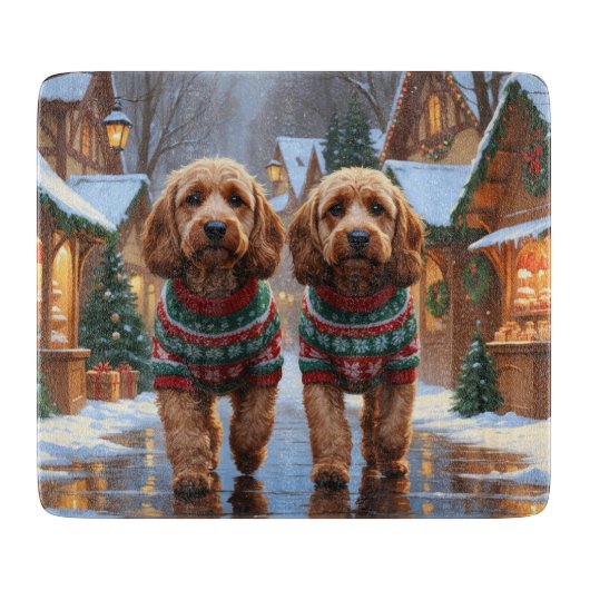 Cockapoo Honden Kerst Sneeuw Vakantie Snijplank (Voorkant)