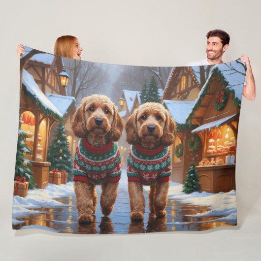 Cockapoo honden Kerstmis Sneeuw Vakantie  Fleece Deken (In situ)