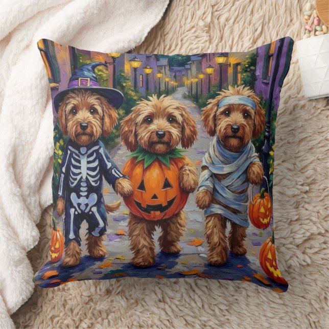Cockapoo honden trick-or-treating Halloween kostuu Kussen (Deken)
