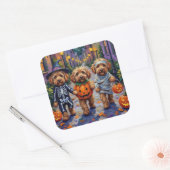 Cockapoo-honden trick-or-treating Halloween-kostuu Vierkante Sticker (Envelop)