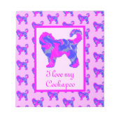 Cockapoo Hondenliefhebber Roze & Blue Silhouette Notitieblok (Voorkant)