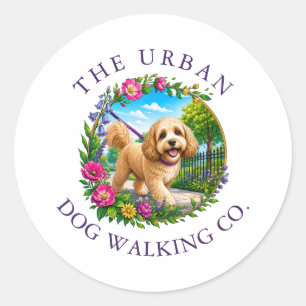 Cockapoo hondenwandel dagopvang ronde sticker