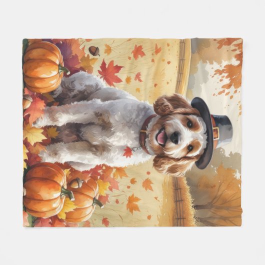 Cockapoo in Autumn verlaat Thanksgiving Fleece Deken (Voorkant (Horizontaal))