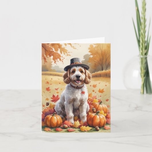 Cockapoo in Autumn verlaat Thanksgiving Kaart (Voorkant)