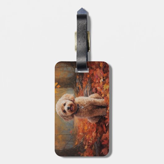 Cockapoo in de herfst laat Herfst inspireren Bagagelabel (Achterkant verticaal)