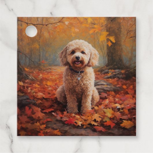 Cockapoo in de herfst laat Herfst inspireren Bedankjes Labels (Voorkant)
