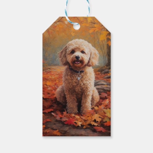 Cockapoo in de herfst laat Herfst inspireren Cadeaulabel (Voorkant)