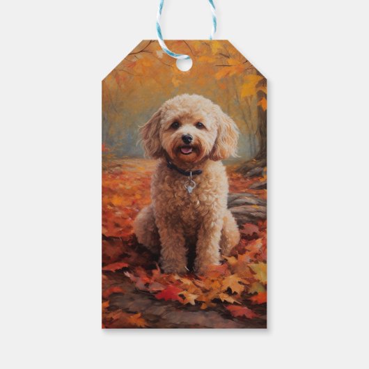 Cockapoo in de herfst laat Herfst inspireren Cadeaulabel (Achterkant)