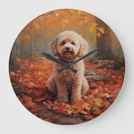 Cockapoo in de herfst laat Herfst inspireren Grote Klok (Voorkant)