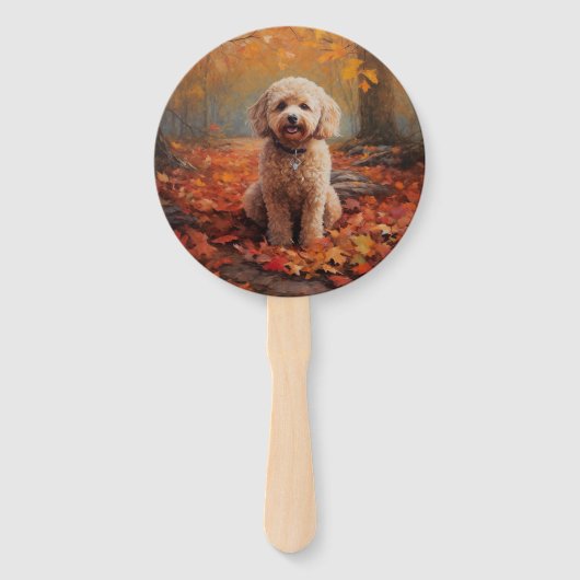 Cockapoo in de herfst laat Herfst inspireren Handwaaier (Achterkant)