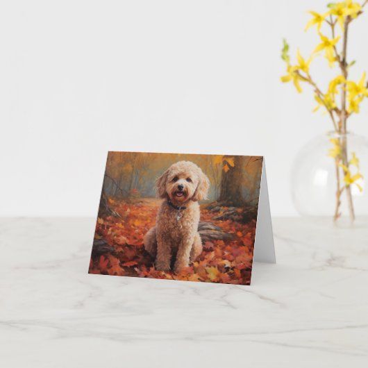 Cockapoo in de herfst laat Herfst inspireren Kaart (Gele Bloem)
