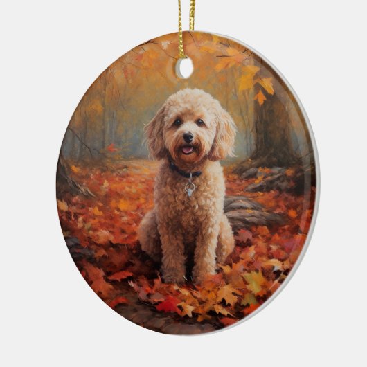 Cockapoo in de herfst laat Herfst inspireren Keramisch Ornament (Links)