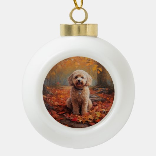 Cockapoo in de herfst laat Herfst inspireren Keramische Bal Ornament (Voorkant)