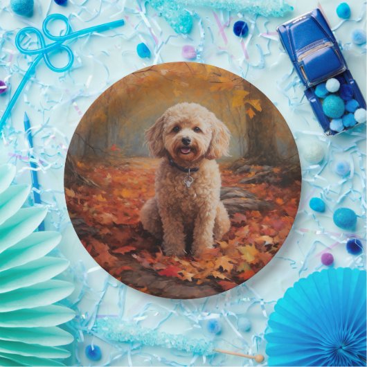 Cockapoo in de herfst laat Herfst inspireren Papieren Bordje (Feest)