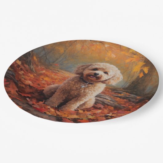 Cockapoo in de herfst laat Herfst inspireren Papieren Bordje (Gekanteld)