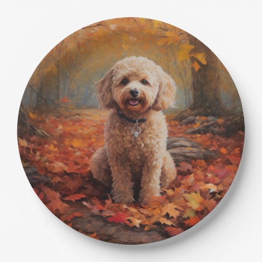 Cockapoo in de herfst laat Herfst inspireren Papieren Bordje (Voorkant)