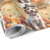 Cockapoo in herfstbladeren Thanksgiving Kunst Cadeaupapier (Rol Hoek)