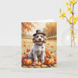 Cockapoo in herfstbladeren Thanksgiving Kunst Kaart