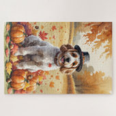 Cockapoo in herfstbladeren Thanksgiving-kunst Legpuzzel (Horizontaal)