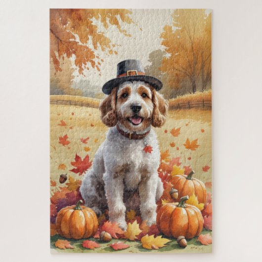 Cockapoo in herfstbladeren Thanksgiving-kunst Legpuzzel (Verticaal)