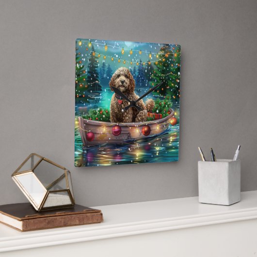 Cockapoo Kerst Feestelijke Reis Vierkante Klok (Kantoor)