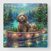 Cockapoo Kerst Feestelijke Reis Vierkante Klok (Voorkant)