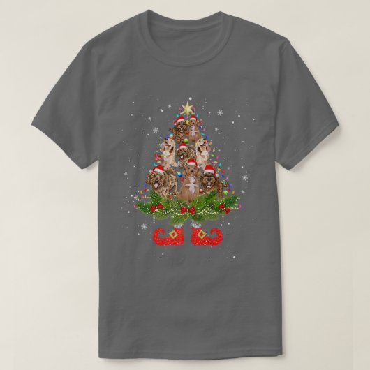 Cockapoo-kerstboom Lights Cute Santa Hat Dog T-shirt (Design voorkant)
