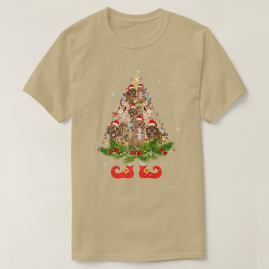 Cockapoo-kerstboom Lights Cute Santa Hat Dog T-shirt (Design voorkant)