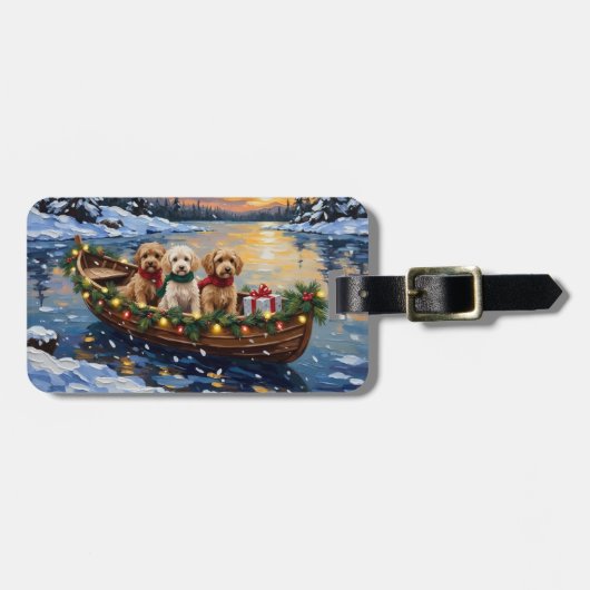 Cockapoo Kerstboot Vakantie Bagagelabel (Voorkant horizontaal)
