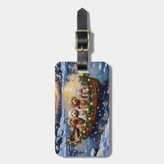 Cockapoo Kerstboot Vakantie Bagagelabel (Voorkant verticaal)