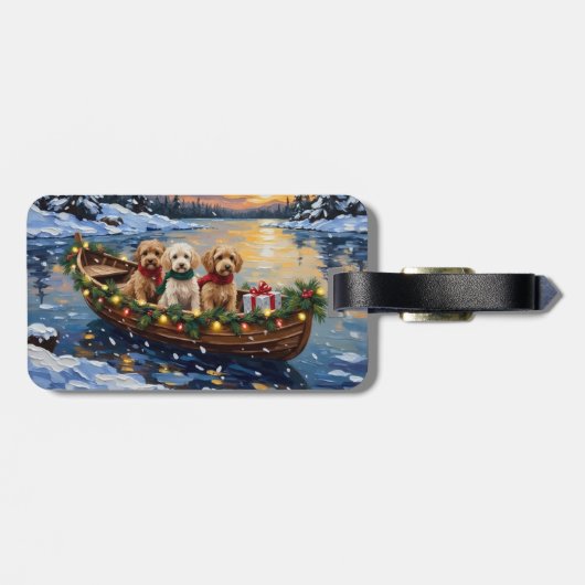 Cockapoo Kerstboot Vakantie Bagagelabel (Achterkant horizontaal)