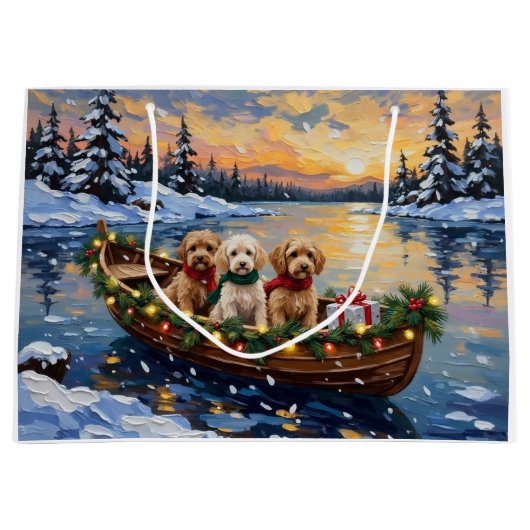 Cockapoo Kerstboot Vakantie Groot Cadeauzakje (Voorkant)