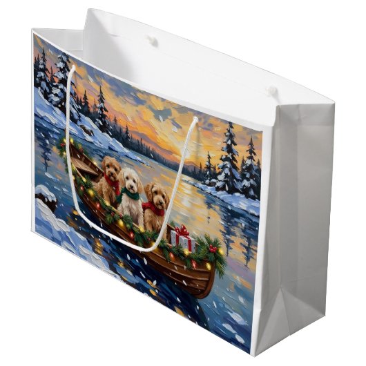 Cockapoo Kerstboot Vakantie Groot Cadeauzakje (Voorkant Gekanteld)