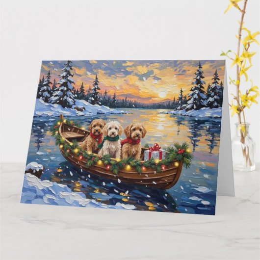 Cockapoo Kerstboot Vakantie Kaart (Gele Bloem)
