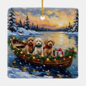 Cockapoo Kerstboot Vakantie Keramisch Ornament (Achterkant)