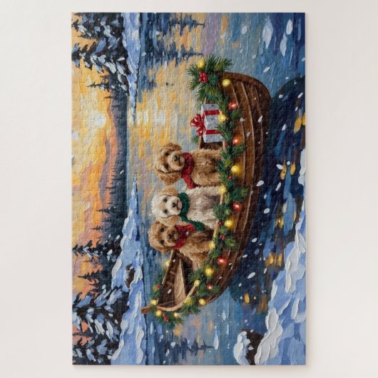Cockapoo Kerstboot Vakantie Legpuzzel (Verticaal)