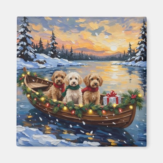 Cockapoo Kerstboot Vakantie Magneet (Voorkant)