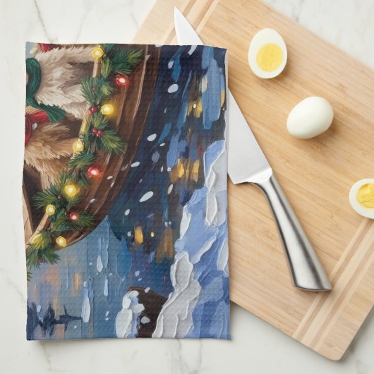 Cockapoo Kerstboot Vakantie Theedoek (Quarter Fold)