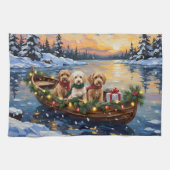 Cockapoo Kerstboot Vakantie Theedoek (Horizontaal)