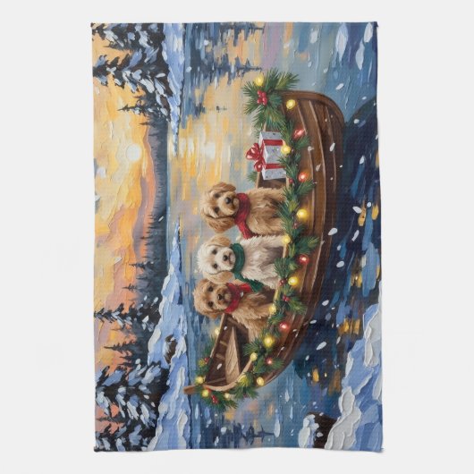 Cockapoo Kerstboot Vakantie Theedoek (Verticaal)