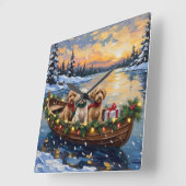 Cockapoo Kerstboot Vakantie Vierkante Klok (Hoek)