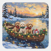 Cockapoo Kerstboot Vakantie Vierkante Sticker (Voorkant)